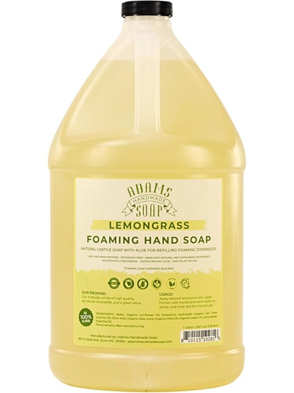 Handmade Liquid Foaming Soap 1 Gal - Refreshing Lemongrass Scent, Eco-Friendly